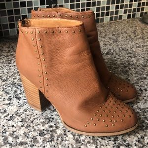 Cognac Studded Leather Ankle Booties